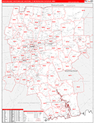 Hartford-West Hartford-East Hartford Metro Area Wall Map Red Line Style